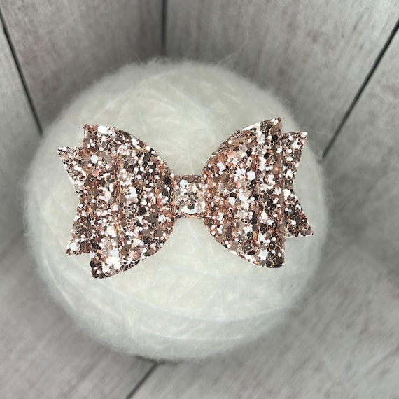 Rose Gold Hair Bow, Glitter Headband, Rose Gold Glitter  display picture 3