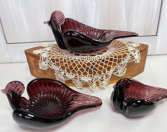 Blown Glass Bird Dishes - Set of 3