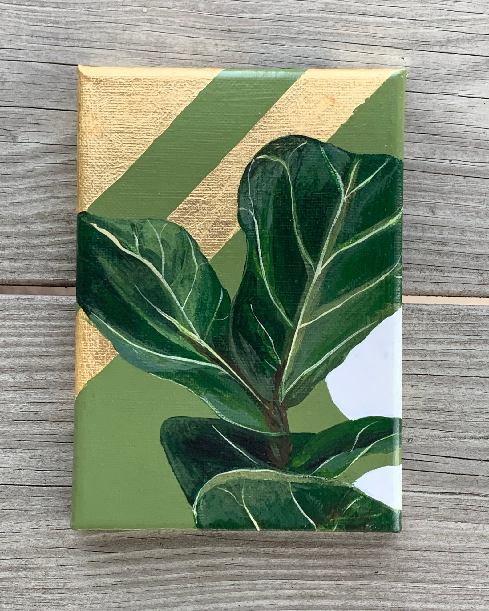 Fiddle Leaf Fig Art 5x7 canvas painting MCM Painting Etsy