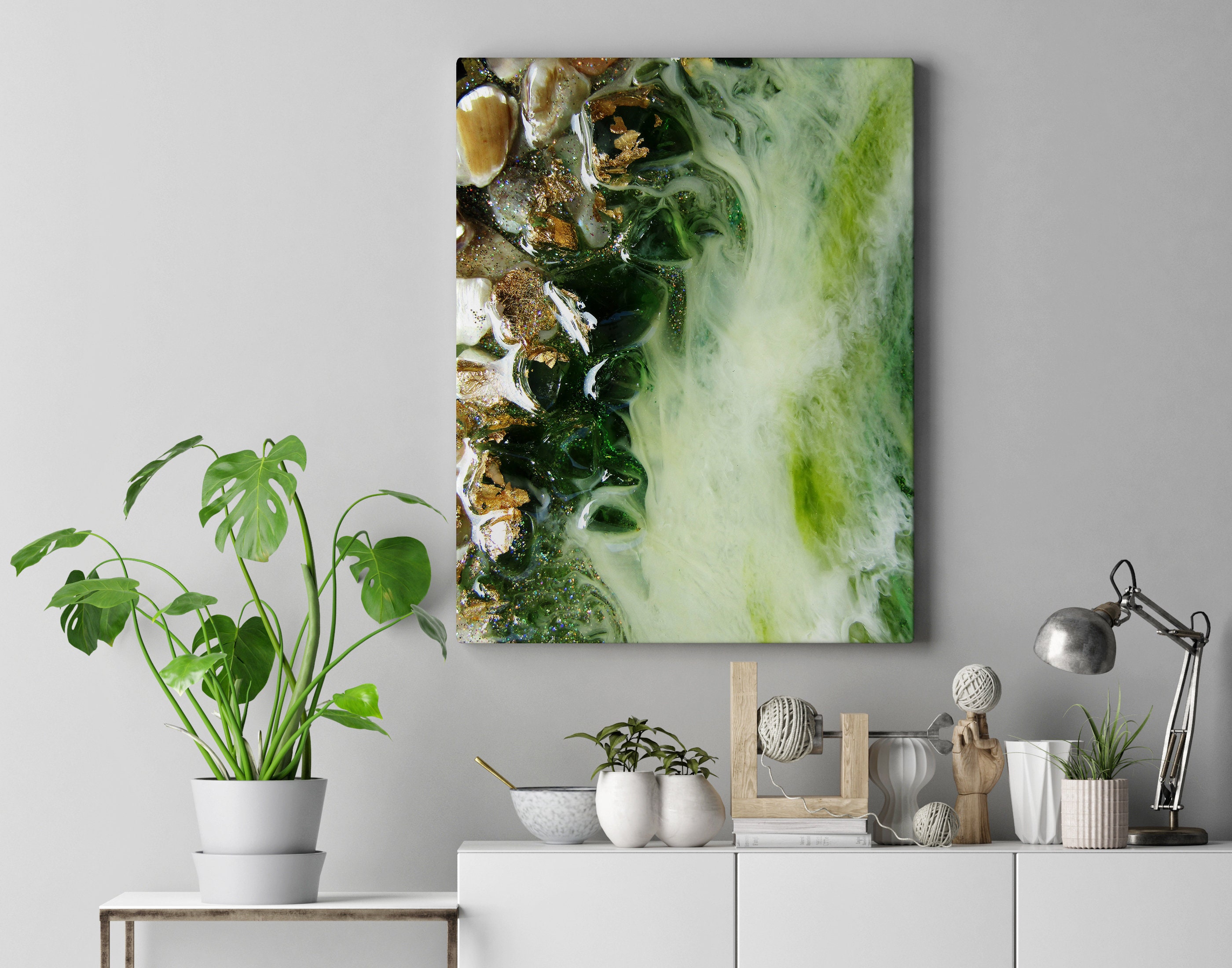 Dark Green Abstract Modern Wall Art, Emerald Abstract Art, Green Modern