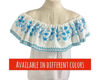 Panamanian Blouse, White with Embroidered Ruffle  - Blusa Campesina