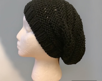 Handknit Chunky Slouch Hat, Lacy Slouch Hat, Slouchy Beanie, - knit to order