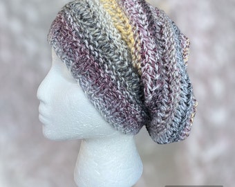 Handknit Muli-coloured Chunky Slouch Hat, Lacy Slouch Hat, Slouchy Beanie, - knit to order