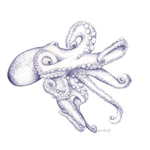 Casual Octopus, original pen&ink drawing 9x12&quot;
