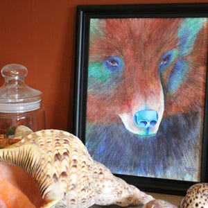 Orso, originale 9x10.5" pittura a tecnica mista