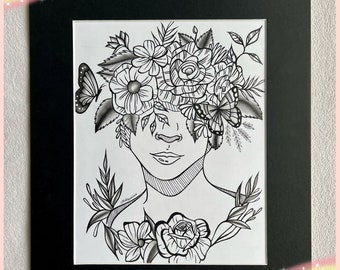 Original Floral Portrait Artwork, Flowers