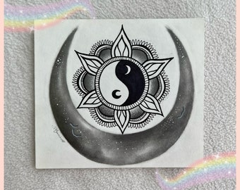 Mini Original Artwork｜Yin Yang Moon｜Drawing Art