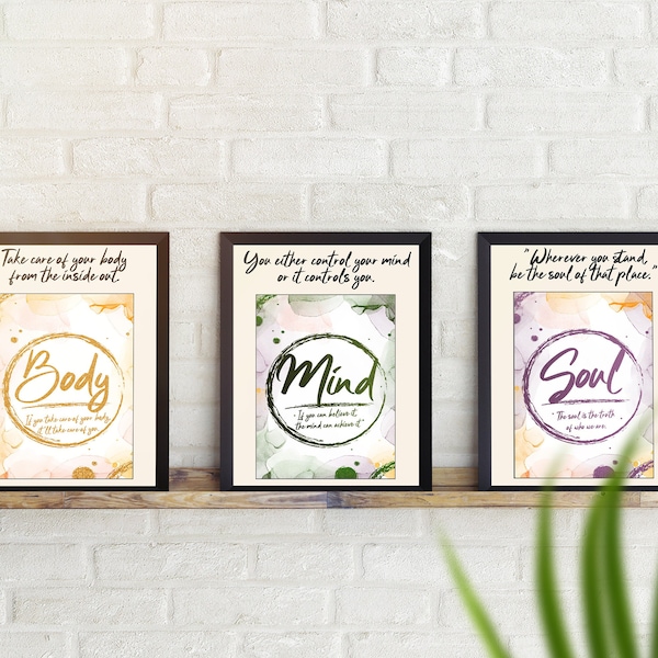 MIND BODY & SOUL 3PCS/ print set gradient spiritual aura angel number minimal pastel danish eclectic art printable digital download set