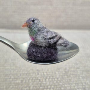 Miniature Needle Felted Pigeon on Felted Rock: Bird Ornament