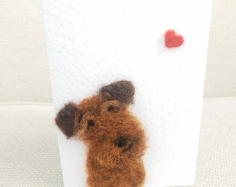 Needle felted Irish Terrier, Irish Terrier card