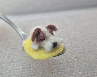 Sleeping Miniature Felted Jack Russell Ornament