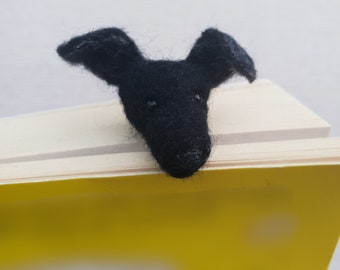 Whippet bookmark, needle felted black Whippet, black Whippet gifts