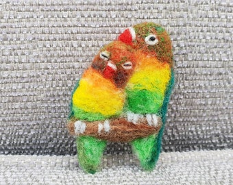 Lovebird brooch, needle felted Bird brooch, Bird lover gifts