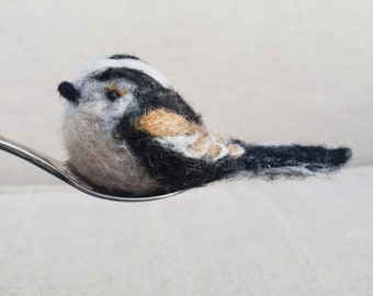 Long tailed tit, needle felted Birds, felted Long tail tit