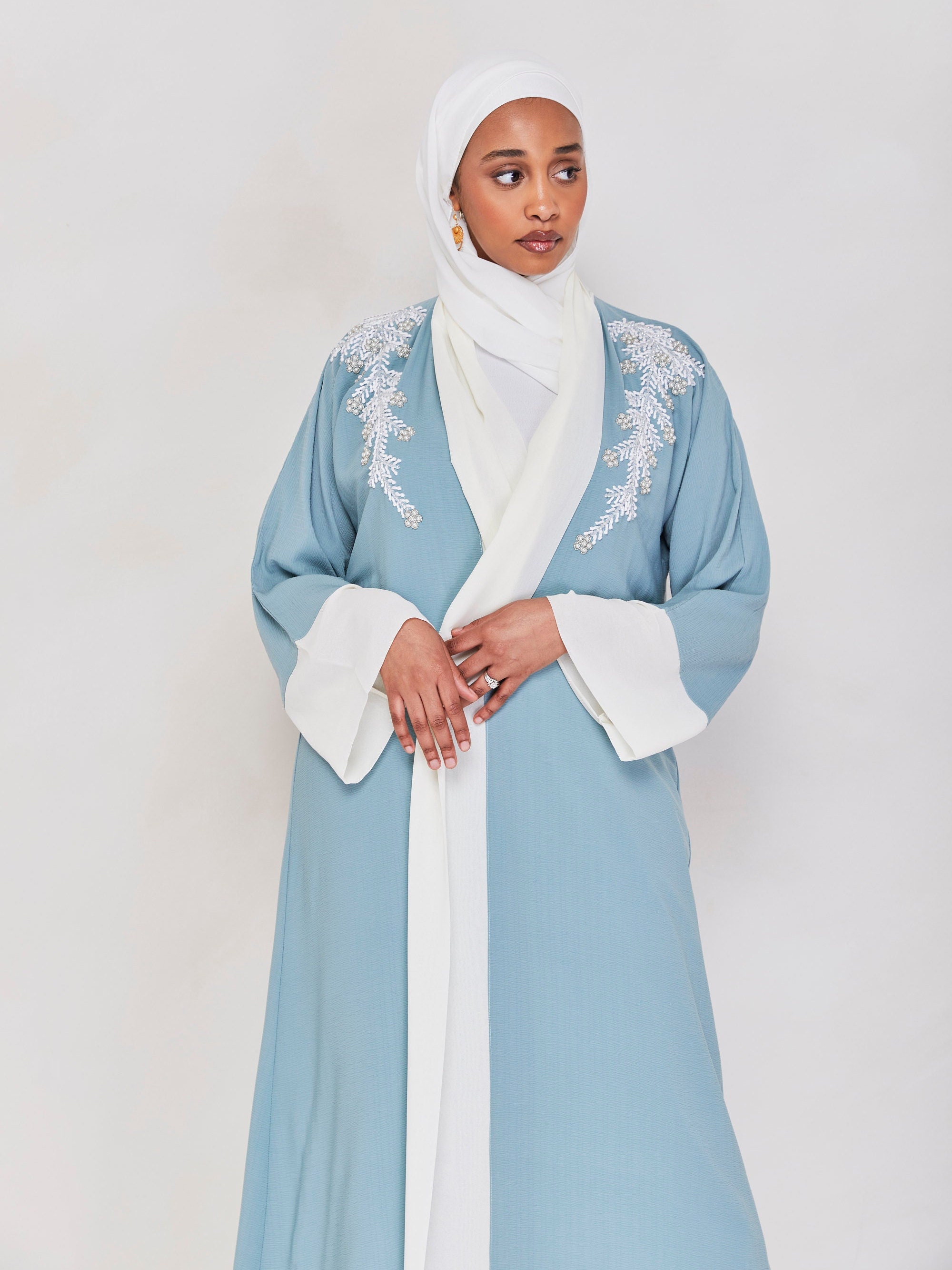 Beaded Collar Abaya Open Abaya Jilbab Eid Abaya Abaya Dubai Wedding Abaya Engagement Abaya Light Blue Abaya Embroidered Abaya