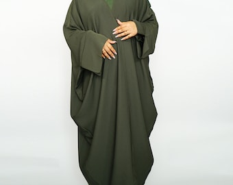 Open Batwing Abaya – Modern Green Dubai Style Kimono Abaya