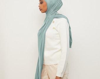 Light Blue Stretch Jersey Hijab – Soft Lightweight Headscarf | Everyday Modest Hijab UK