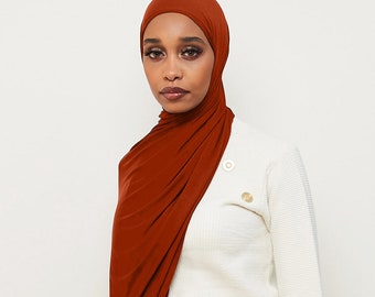 Burnt Red Stretch Jersey Hijab – Soft Lightweight Headscarf | Everyday Modest Hijab UK