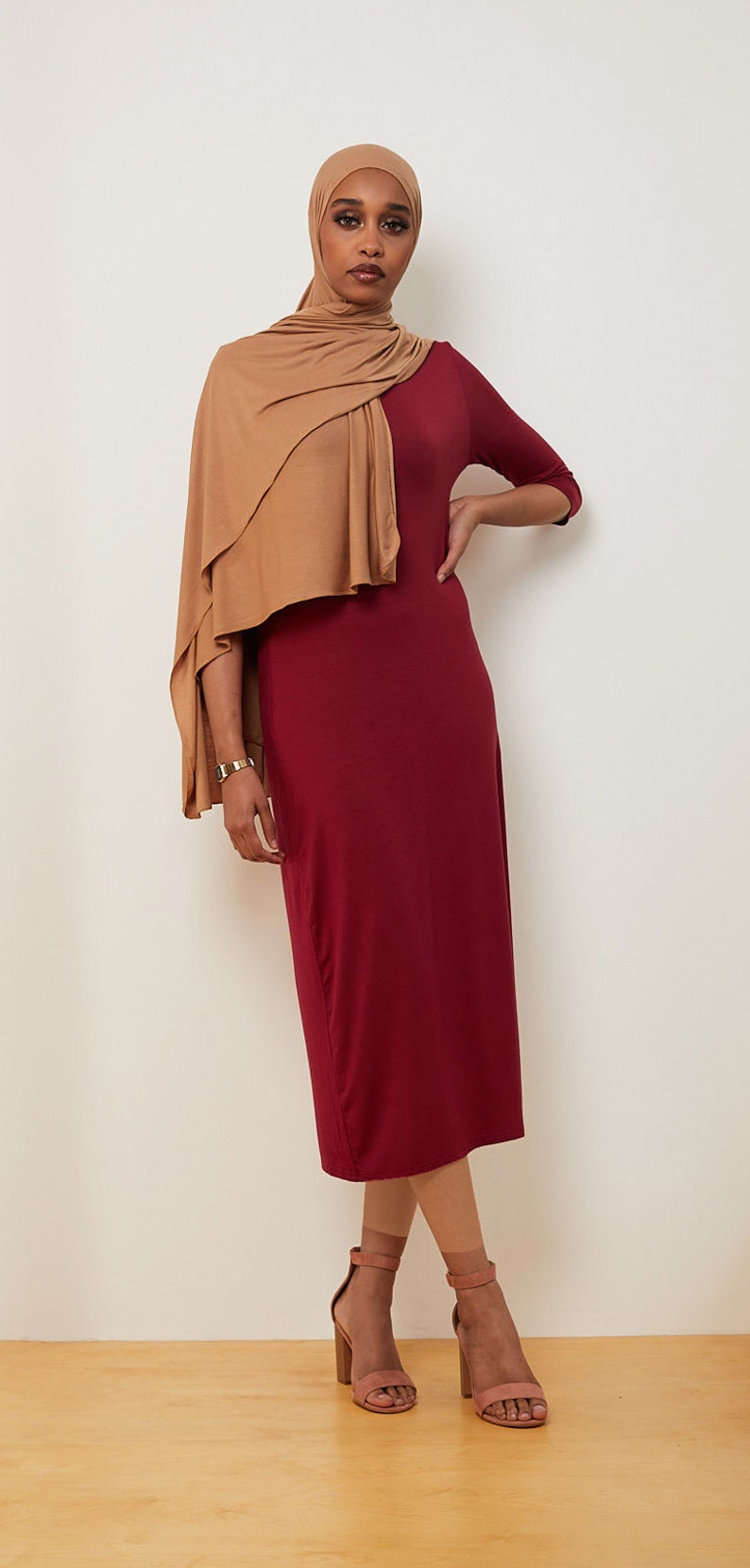 deep red midi dress