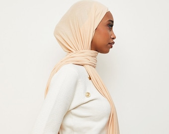 Buttercream Beige Stretch Jersey Hijab – Soft Lightweight Headscarf | Everyday Modest Hijab UK