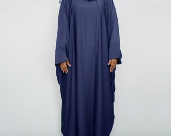 Deep Blue Open Abaya with Free Hijab & Inner Slip | Eid Abaya Set UK | Modest Dress for Muslim Women