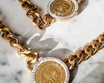 Gold Vintage Statement Necklace Set| Classic Old Money Jewelry | Chunky Gold Earrings | Luxury Gift for Her | Necklace and Bracelet Set