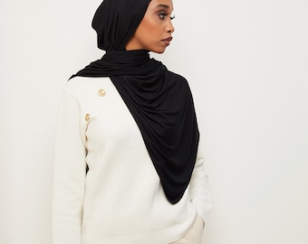 Black Stretch Jersey Hijab – Soft Lightweight Headscarf | Everyday Modest Hijab UK