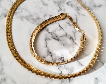 Gold Vintage Statement Necklace Set| Classic Old Money Jewelry | Luxury Gift for Her | Necklace and Bracelet Set