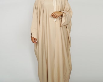 Open Batwing Abaya – Luxury Oat Kimono Style Abaya for Modest Wear Matching Slip & Hijab