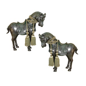 Pair - 3-Foot Tall Maitland Smith Bronze Horse or Pony Sculptures 1074-801