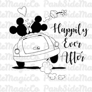 Disney Wedding SVG - Happily Ever After Car PNG, Mickey Bride Groom Clipart, Just Married Honeymoon SVG, Disney Couple Cricut File, Digital