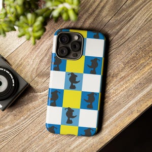 Phone Case, Donald Duck Silhouette Checker Pattern Tough Case, Protective Cover, Disney Lover Gift, Cartoon Character Phone Cover, Unique