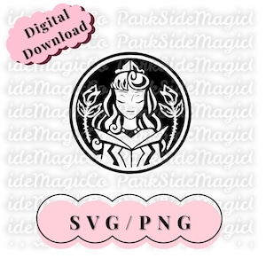 La bella addormentata nel bosco in formato SVG PNG / Download digitale della principessa Aurora / Design per maglietta Disney / Clipart della fiaba del libro delle rose / File di taglio silhouette Cricut