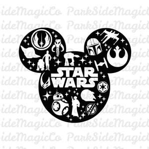 スターウォーズ ディズニー SVG | ミッキーヘッド スターウォーズ デザイン | デジタルダウンロード PNG SVG | ディズニー バケーション シャツ デザイン | ジェダイ 反乱軍帝国