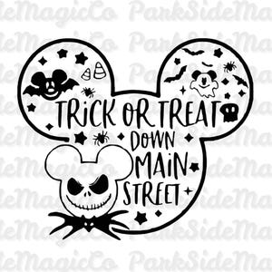 Doces ou Travessuras na Rua Principal SVG PNG Mickey Halloween Disney Inspirado Download Digital para Cricut, Silhueta, Design de Camiseta de Férias de Outono
