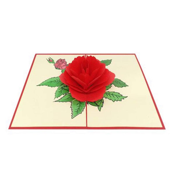 Rote Rose Blumen Karte Geschenk 3D mit Blumen Rose Romantische Liebeskarte zu Hochzeitstag Geburtstagskarte Verlobung Liebeserklärung