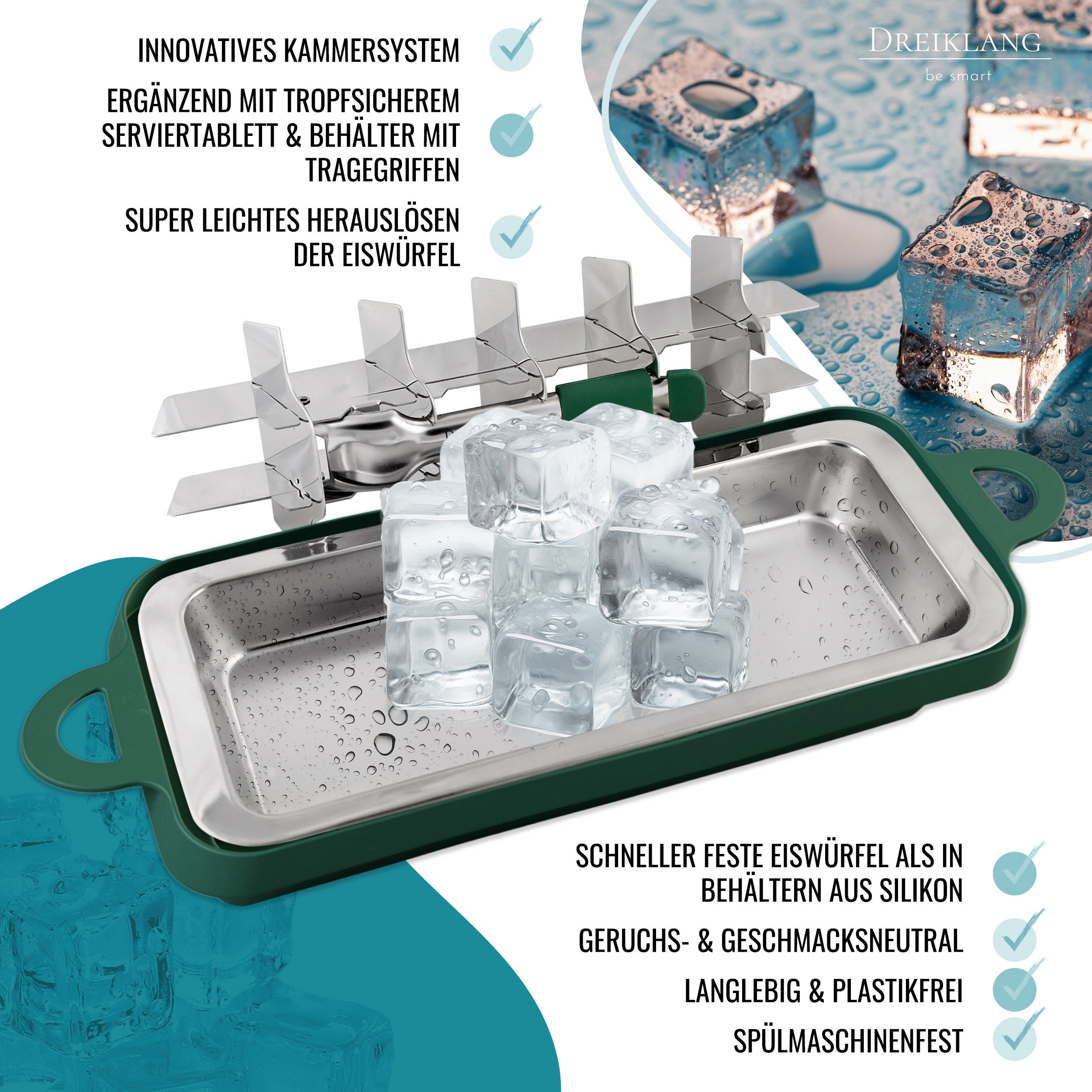 Bac à Glaçons En Silicone Avec Couvercle - Glaçons Carrés Rainurés - Empilable, Sans BPA, Lavable Au Lave-vaisselle - 7