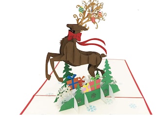 Weihnachten, Karte 3D Pop up Rentier karte mit schönen Papierschnitt bestes Geschenk für Weihnachten enthalten Gutschein Weihnachten