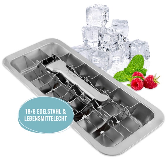 Dreiklang Set Robust Ice Cube Mold Ice Cube Tray High-quality Polished  Stainless Steel With Lever Durable and Plastic-free in Retro Style 