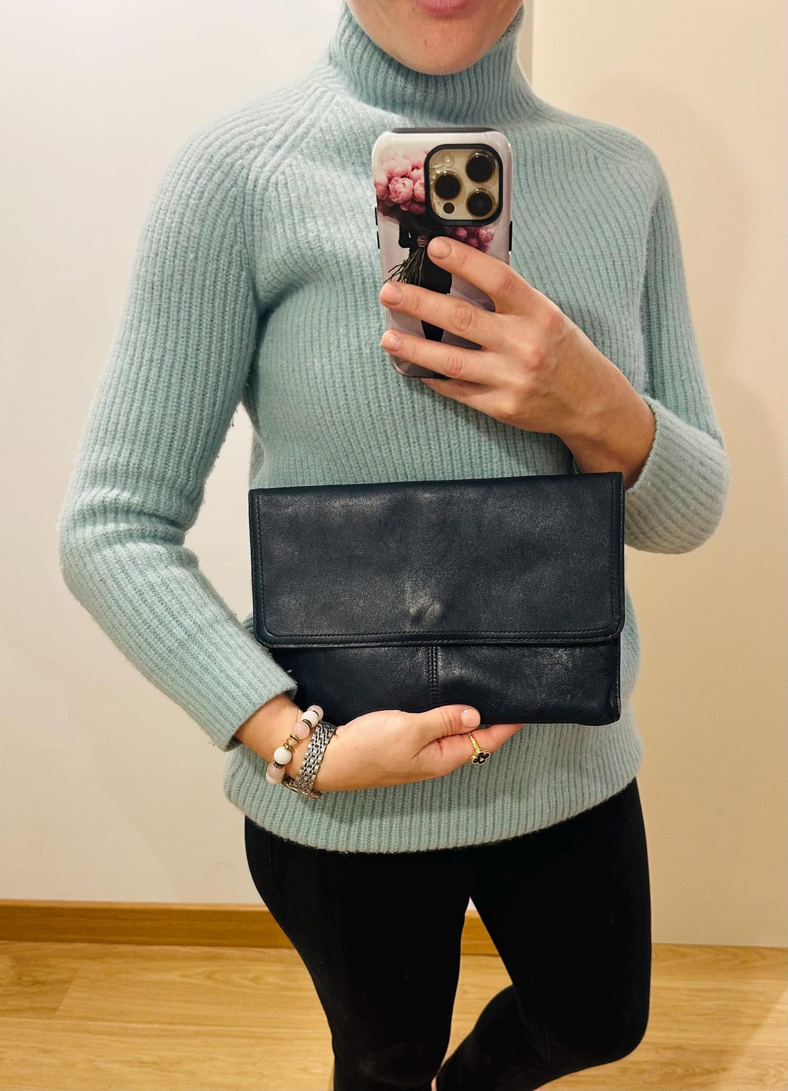 Navy Blue Leather Clutch | Soft Foldover Evening Bag | Minimalist Genuine Leather Handbag, foto 1 di 5