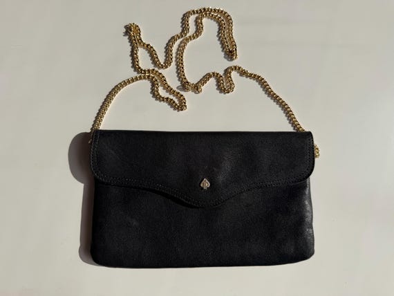 Vintage Black Leather Crossbody Clutch | Minimalist Evening Purse | Kate Spade Style