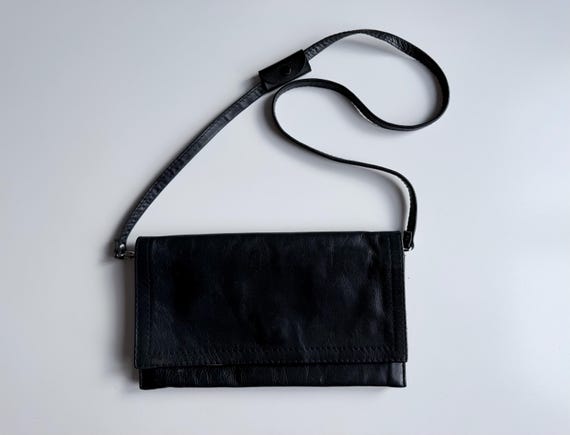 Vintage Dark Blue Leather Crossbody Bag | Minimalist Shoulder Purse | Soft Genuine Leather Clutch