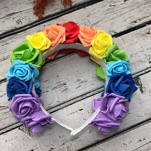Rainbow flower crown Girls hair accessory Colorful hair piece Mermaid floral crown Rainbow wedding rose tiara Bridesmaid headpiece