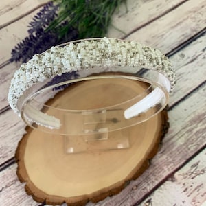 Beaded white headband Wedding hair crown for women Bridal hair accessory Prom headpiece Glass seeds embroidered tiara