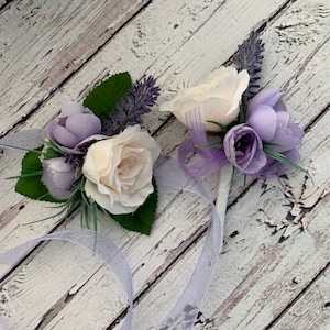 Purple corsage and boutonniere set Wedding boutonniere Groom boutonniere Prom Lavender corsage and boutonniere set Boho wedding accessory