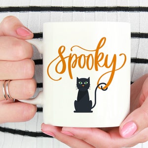 Spooky Mug, Halloween Mug, Cat Mug, Halloween Coffee Mug, Gift For Bestie, Gift For Her, Happy Halloween, Halloween Mug, Holiday Mug image 1