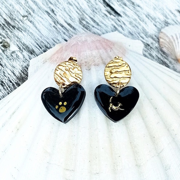 Boucles d'oreilles "Chats" en forme de coeur