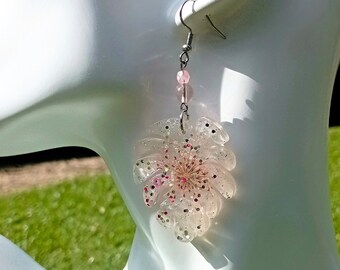 Transparent pink leaf earrings