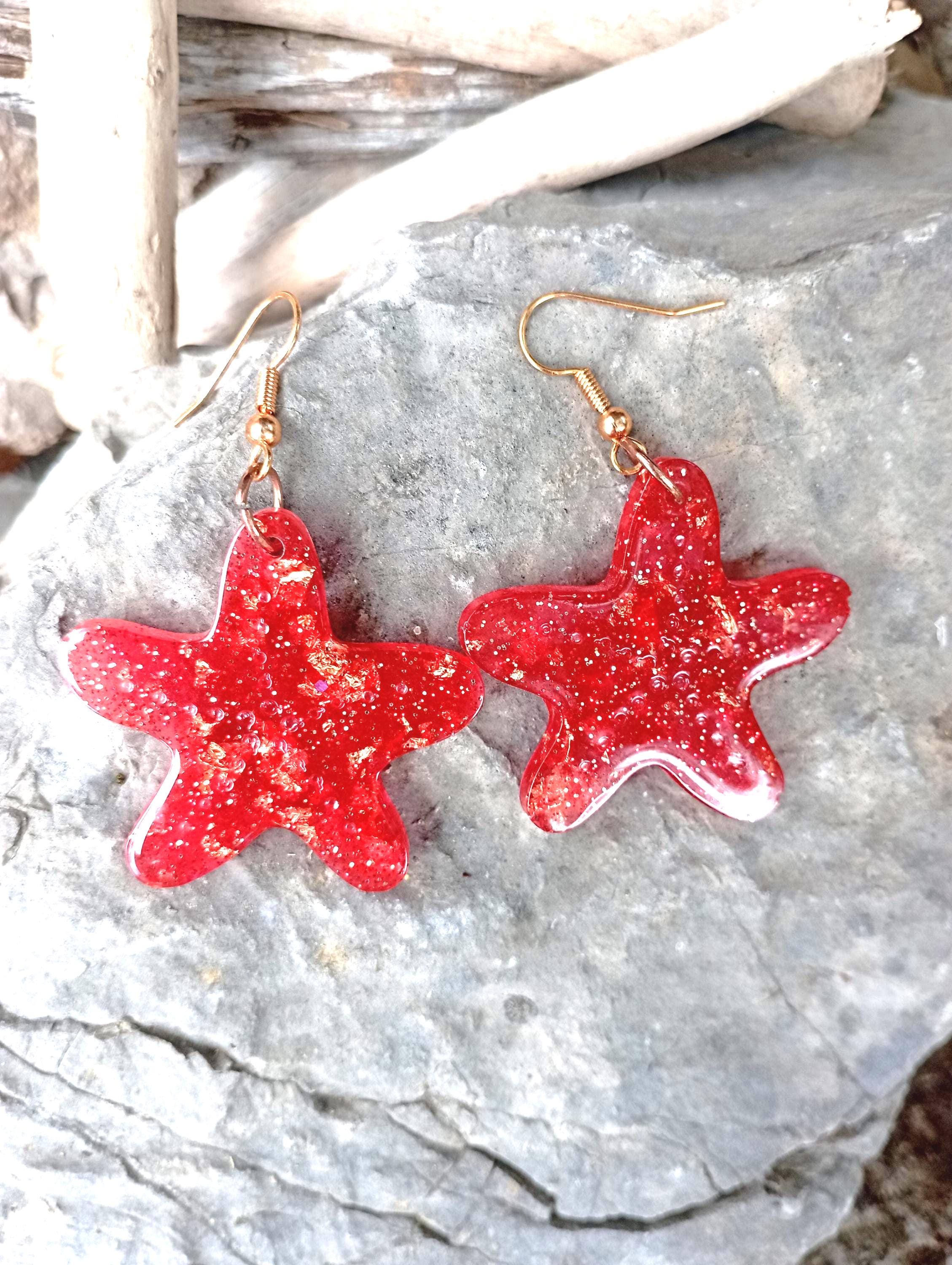 Boucles D'oreilles Clips étoiles De Mer En Résine - Vintage/occasion - Modèle 1601