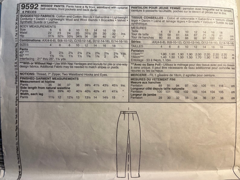 Patterns 9562 Vintage Mccalls 9562 Pants Pattern - Etsy